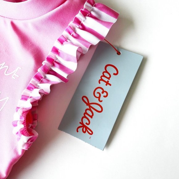 Cat & Jack Swimsuit Girl 12 Month Bikini 2 Piece Set Pink Graphic Ruffle New - Picture 10 of 14
